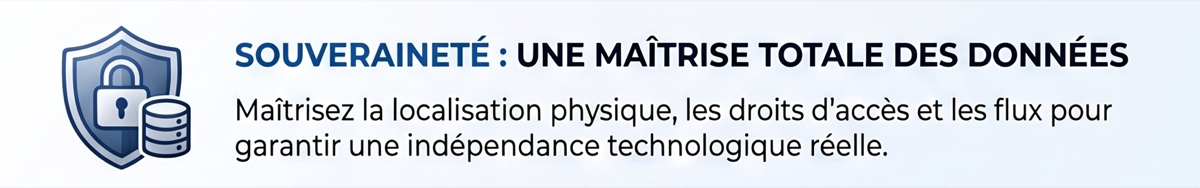 Illustration souveraineté : maîtrise de la localisation, des droits d’accès et des flux de données.