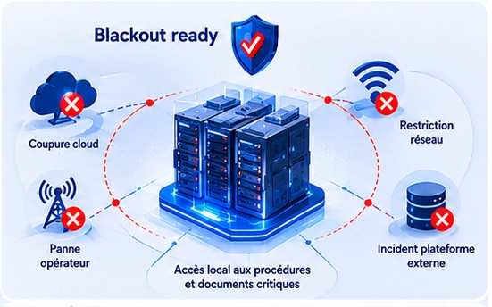 Blackout ready : accès local aux procédures et documents critiques en cas de coupure cloud ou réseau.